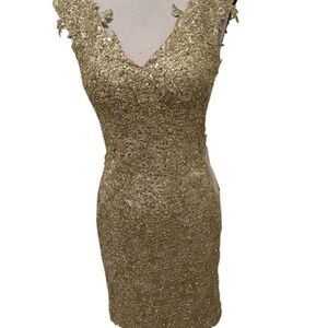 Colors Womens Embroidered Lace Sequin Sleeveless Sheath Midi Dress Gold Sz 6 NWT